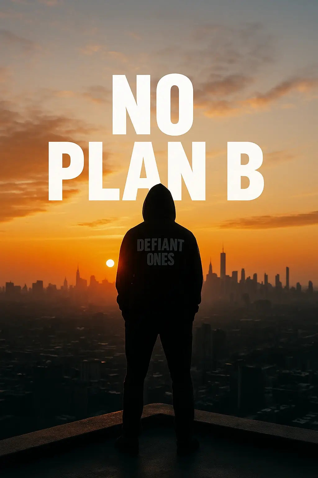 No Backup Plan motivational streetwear image symbolising all-in mindset, commitment, pressure and hustle with fire