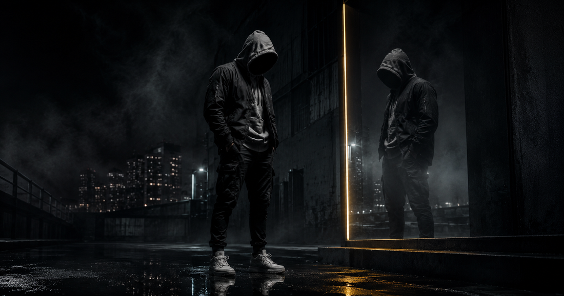 Faceless man and reflection representing quiet authentic confidence