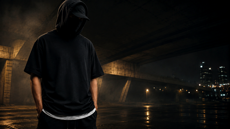 Brighter premium black heavyweight T-shirt streetwear category hero for Defiant Ones