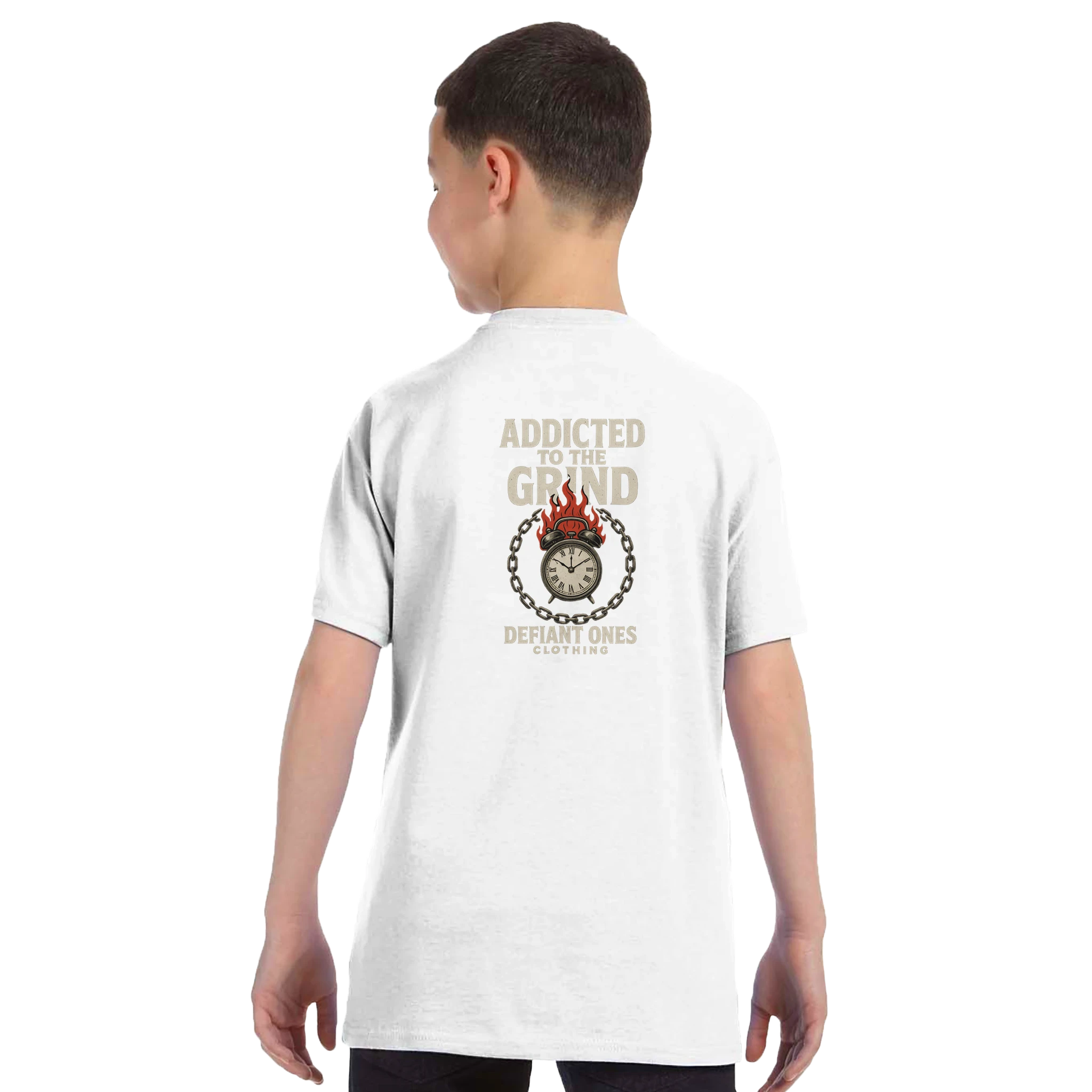 Addicted to the Grind kids tee – rear print on child