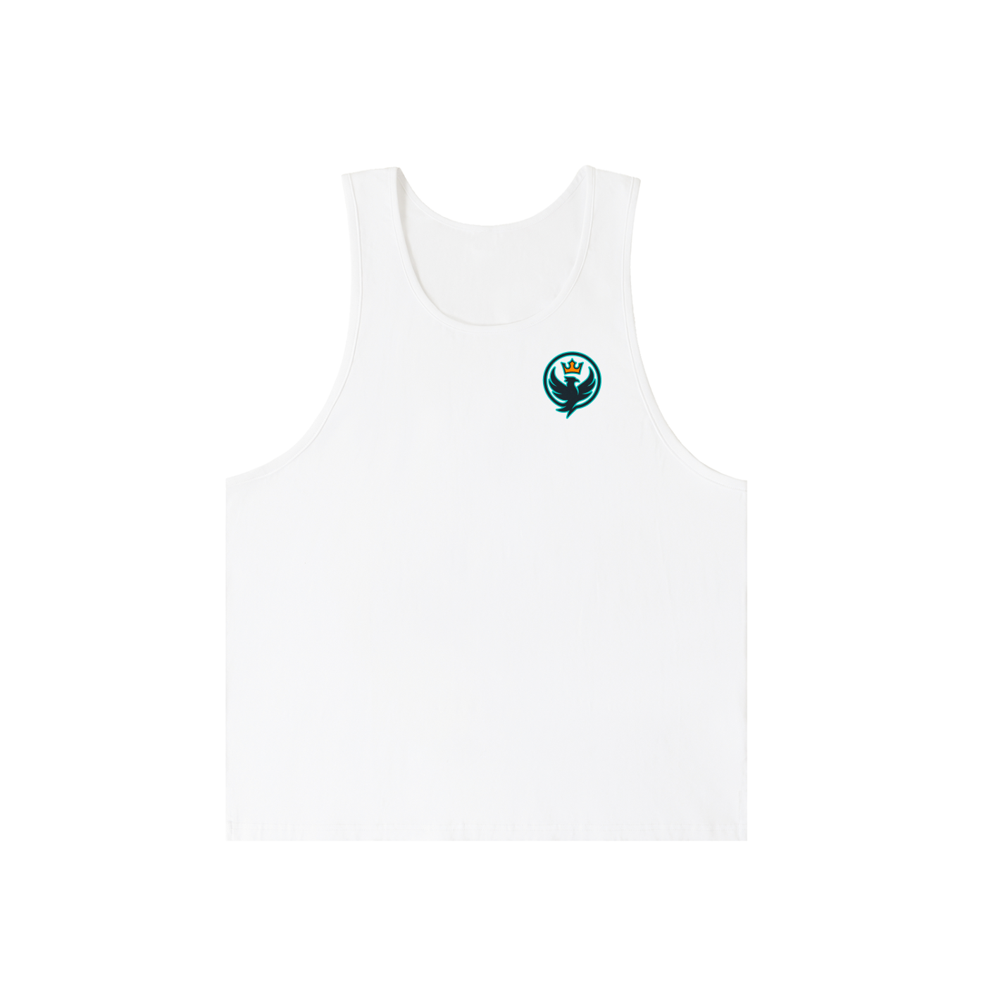 White tank top with a logo on a white background